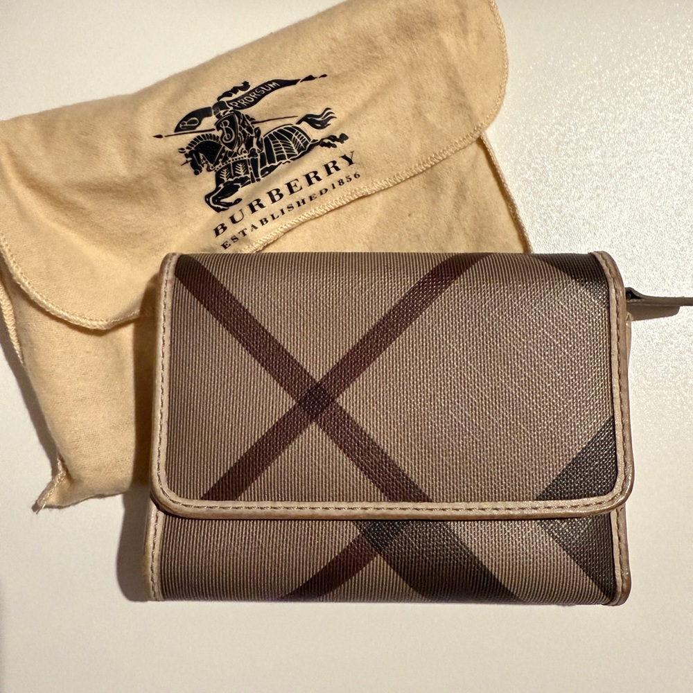 Burberry Tan and Brown Checkered Wallet